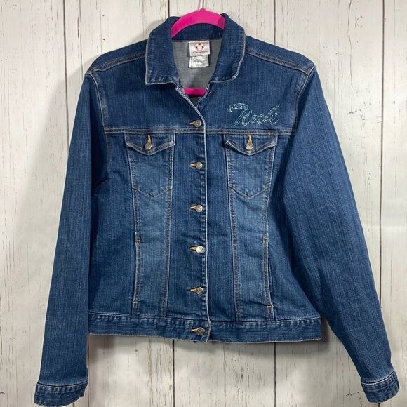 Disney Store Tinker Bell Denim Jacket Womens Size L Embroidered Fairycore Y2K - Picture 2 of 13